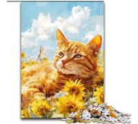 Cat Sleeping in Sunflower Field Jigsaw Puzzles for Adults 1000 Pieces, Challenging Game And Family Play Parent-child Interaction 26x38cm