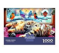 Cat Sleeping on Windowsill 1000 Piece Jigsaws for Adults Pet Painting Impossible Birthday Gifts for Women And Man Art Colorful DIY Craft Unique Gift Idea 70x50cm/1000pcs