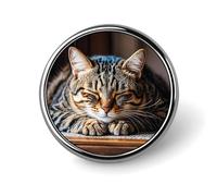 Cat Sleeping Round Badge Brooch Lightweight Lapel Tie Pins Unique Gifts Metal Brooch Badge For Hat Shirt Clothing Bags Decoration