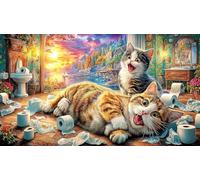 Cat-sleeping-under-starry-night-sky 1000 Piece Puzzle Game Recycled Paper Educational Game Challenge Fun and Challenging Family Game Great Gift Idea for Women, Gifts for Men 70x50/1000pcs