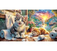 Cat-sleeping-under-starry-night-sky Adult Jigsaws Puzzle 1000 Piece Educational Games Fun Present & Activity for Home Challenging Puzzles for Relaxation, Creativity & Gift Giving 38x26/1000pcs