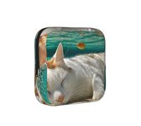Cat Sleeping Underwater American Flag Compact Sanitary Napkin Storage Bag for Women - Portable and Stylish with Zipper for Daily Carry