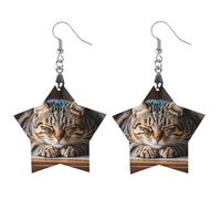 Cat Sleeping Wooden Earrings for Women, Vintage Elegant Wood Jewelry, Lightweight Earrings for Wedding, Party, Everyday Jewelry Gift, Circular, Wood, wood