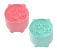 Cat Slow Feeder Bowl, 2Pcs Slow Feeder Cat Bowl, Anti-choking Safe Plastic Elevated for Dry and Wet Food, 5x3.4 Inch