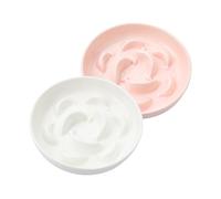 Cat Slow Feeder Bowl Set - 2-Pack Ceramic Cat Dishes for Slow Eating - Whisker-Friendly Cute Maze Bowls for Dry & Wet Food - Microwave & Dishwasher Safe - White and Pink
