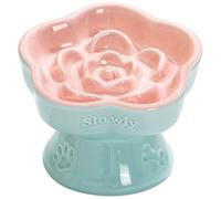 Cat Slow Feeder, Slow Feeder Cat Bowl Ceramic Titled and Elevated Bowls Anti Vomiting Flower Shaped Dog for Dry and Wet Food