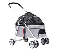 Cat Small Dog Pram Stroller, Pet Stroller Carriage for Zipperless Entry Cart Dog Buggy Pushchair with Adjustable Awning, Dog Strollers for Small Medium Dogs(Light Gray)