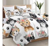 Cat Small Double Duvet 10.5 Tog Floral Wreath Microfibre Coverless Duvet Suitable for All Seasons Comfortable Reversible Washable Small Double Quilt with 2 Pillowcase YUf801