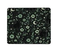 Cat Small Mouse Pad, Fanciful Nature-Inspired Flower Moon Halloween Black Square Rubber Non Slip Aesthetic Mousepads Decor for Home Office Work Gaming Desk Square 8x10 Inch