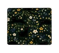 Cat Small Mouse Pad, Fanciful Nature-Inspired Flower Star Fall Black Square Rubber Washable Portable Cloth Mousepad Decor for Home Office Work Gaming Desk Square 8x10 Inch