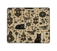 Cat Small Mouse Pad, Gothic Vintage Lantern Butterfly Halloween Black Square Rubber Non Slip Aesthetic Desk Mousepads Desk Decor for Office Home Dorm Laptop Square 8x10 Inch