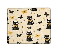 Cat Small Mouse Pad, Halloween Fanciful Butterfly Stars Halloween Black Square Rubber Smooth Mini Travel Desk Mousepad Accessories for Office Home Computer Laptop Square 8x10 Inch