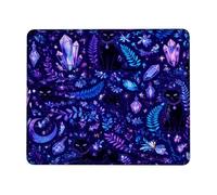 Cat Small Mouse Pad, Mystical Fanciful Crystal Leaf Halloween Violet Square Rubber Washable Mini Travel Desk Mousepad Accessories for Office Home Computer Laptop Square 8x10 Inch