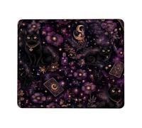 Cat Small Mouse Pad, Mystical Gothic Flowers Moon Halloween Violet Square Rubber Smooth Portable Mini Desk Mousepad Accessories for Office Home Computer Laptop Square 8x10 Inch