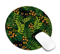 Cat Small Mouse Pad, Nature Fanciful Leaf Berry Autumn Green Round Rubber Washable Portable Mini Desk Mousepad Desk Decor for Office Home Dorm Laptop Round 8x8 Inch