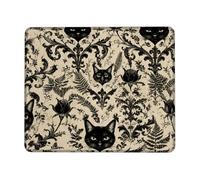 Cat Small Mouse Pad, Victorian Gothic Rose Fern Halloween Black Square Rubber Smooth Aesthetic Mousepads Decor for Home Office Work Gaming Desk Square 8x10 Inch