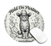 Cat Small Mouse Pad, Vintage Western Cowboy Hat Swirls None Black Round Rubber Smooth Mini Travel Desk Mousepad Decor for Home Office Work Gaming Desk Round 8x8 Inch