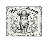 Cat Small Mouse Pad, Vintage Western Cowboy Hat Swirls None Black Square Rubber Non Slip Portable Travel Mousepad Accessories for Office Home Computer Laptop Square 8x10 Inch