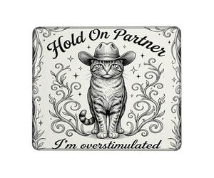 Cat Small Mouse Pad, Vintage Western Cowboy Hat Swirls None Black Square Rubber Non Slip Portable Travel Mousepad Accessories for Office Home Computer Laptop Square 8x10 Inch