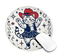 Cat Small Mouse Pad, Western Playful Hat Stars None Red Round Rubber Non Slip Aesthetic Desk Mousepads Idea for Home Office Desk Laptop Gamers Gift Round 8x8 Inch
