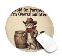 Cat Small Mouse Pad, Western Vintage Barrel Lasso Brown Round Rubber Smooth Stitched Edge Cloth Mousepad Desk Accessories for Gaming Computer Laptop Round 8x8 Inch