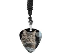 Cat Smashes Glass in Car Guitar Pick Holder Necklace for Women, Personalized Bass Pick Pendant for Men, Rock Music Picks Necklace with Chain for Party, Music Inspired Gift