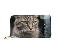 Cat Smashes Glass In Car Leather Wallets For Women Waterproof Zip Around Clutch Purses Large Credit Card Holder With Phone Holder Ladies Travel Coin Purse, Black, One Size, Casual