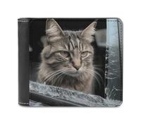 Cat Smashes Glass in Car Leather Wallets RFID Blocking Slim Front Pocket Wallet Leather Money Clip, Stylish Mens Bifold Wallet Credit Card Holder Gift for Men
