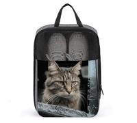 Cat Smashes Glass in Car Shoe Bags with Zipper, Portable Shoe Organizer with Handle, Personalized Shoes Tote Bag for Travel, Waterproof Shoes Carrier, Storage Pouch