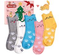 Cat Socks Women's Christmas Gifts: 5 Pairs Cotton Funny Cute Socks for Teenage Girls, Ladies Size 4-7, Birthday Gifts for Women, Her, Mum, Girlfriend