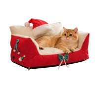 Cat Sofa Bed | Christmas Chair With Santa Hat - Pet Sofa With Support | For Home Kitchen Bedroom Living Room Apartment Indoor Relaxation Night Sleep Daily Rest