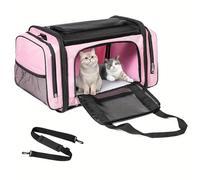 Cat Soft Sided Carrier Bag Travel Ready Summer Ventilated Mesh Double Zipper Collapsible Water proof For Travel/Vet/Car For Small Dogs Medium Cats(Pink)