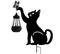 Cat Solar Light Black Solar Cat Garden Statue with LED Warm Light 8 Hours Lighting Cute Butterfly & Cat Garden Statue Decor with Ground Plug for Lawn, Backyard Gift, Solar Garden Ornament