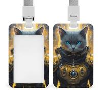 Cat Soldier Funny ID Badge Holder with Lanyard Name Card Holders for Work Nurse Teacher