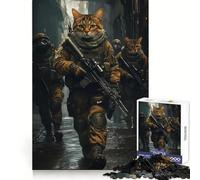 Cat Soldiers in The Rain 1000-piece Puzzle for Adults Intellectual Fun Peaceful Recreation Fine Cut Creative Gift size 38x52cm