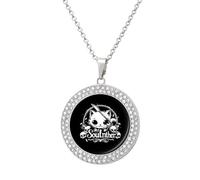 Cat Soul Killer Round Pendant Necklace Diamond Edging Brilliant Personalized Jewelry Gifts for Women Silver-style