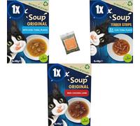 Cat Soup Bundle with Farm,Fish Selection, and Tender Strips Pack of 3 (18 Pouches) and 1x UbiPet Catnip