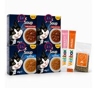 Cat Soup Bundle with Fish & Farm Selection - 24 x 48g Soup Pouches, Includes 2 Creamy Lickable Treats & 1 x 5g Premium Catnip Sample for Adult Cats