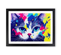 Cat Splash Vol.6 Abstract Framed Print | A2 Black Framed Wall Art | Ready to Hang | Abstract Animal Picture | Living Room Bedroom Lounge Office