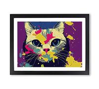 Cat Splashed Abstract Framed Wall Art Print A2 Black