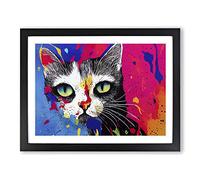 Cat Splashed Vol.6 Abstract Framed Print | A3 Black Framed Wall Art | Ready to Hang | Abstract Animal Picture | Living Room Bedroom Lounge Office