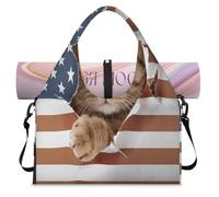 Cat Sports Duffel Bag for Women Men 3D Cat USA Flag Weekend Overnight Bag with Shoe Compartment Shoulder Tote Luggage Bag for Yoga Gym Travel