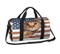 Cat Sports Duffel Bags 3D Cat USA Flag Weekend Overnight Bag Casual Tote Holdall Travel Gym Luggage Duffel Bag for Kids Girls Boys Women Men