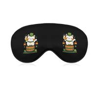 Cat St Day and Patrick's Shamrock Clovers Fashion Eye Mask Printed Sleep Masks Soft Unisex Blackout Covering with Adjustable Strap