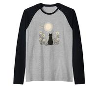 Cat Staring At The Moon Art Cottagecore Celestial Sky Cat Raglan Baseball Tee