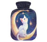 Cat Starry Moon Cartoon Anime hot-Water Bottle with Soft Cover, 2L hot compresses for The Body for Hot and Cold Therapies, Period Cramps, Bolsa Caliente para Dolores musculares
