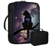 Cat Starry Sky Bible Bag Large Bible Case Cover for Women Men, Multi-Functional Church Bag Bible Protector with Handle Zippered Pocket Christian Gift Bible Study Supplies