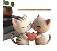 Cat Statue - Cute 2D Flat Wooden Animal Figurine, Decorative Cat Couple Sculpture | Romantic Wooden Ornament for Wedding, Birthday, Bedroom, and Gift for Girlfriend or Wife
