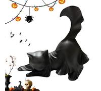 Cat Statue, Halloween Decor, 5.12x2.17x5.12 Inches Glow Sculpture, Black Resin Finish, Cute Nighttime Display for Garden Yard Entryway Shelf Living Room Holiday Party Presents Accent