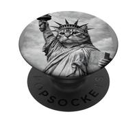 Cat Statue Liberty Funny Freedom Cat white Black funny cats PopSockets Adhesive PopGrip